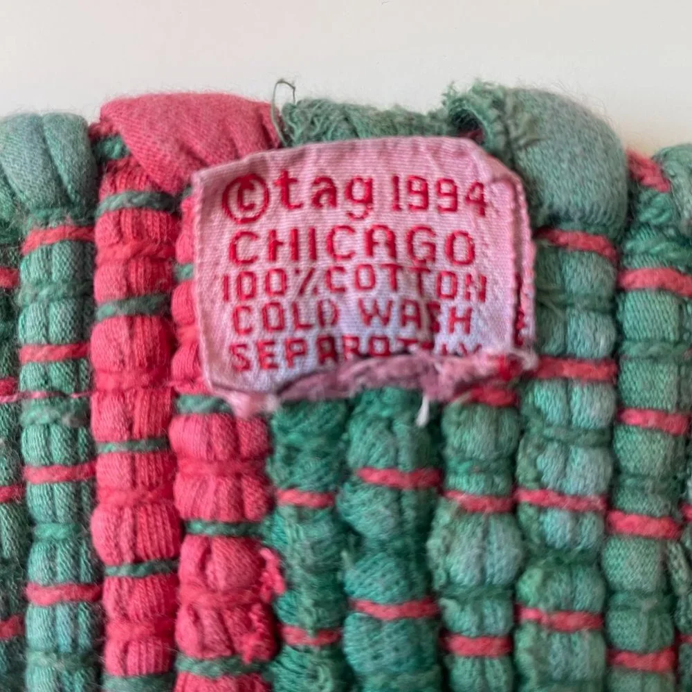 4 Vintage Tag Textiles Festive Red Green Cotton Rag Rug Placemats with Fringe
